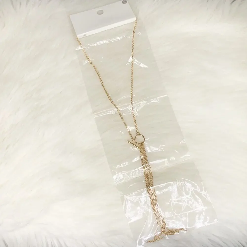 Forever 21 Lariat Drop Tassel Necklace Gold Glam Long Necklace